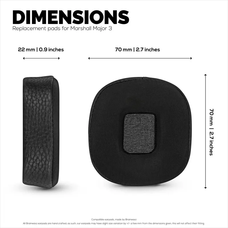 Coussinets d'oreille hybrides pour casque Marshall Major 3, gel froid, cuir PU et mousse à mémoire de forme plus épaisse pour un confort supplémentaire