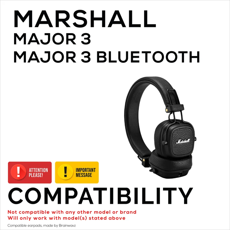 Coussinets d'oreille de remplacement pour casque Marshall Major 3, cuir PU, mousse à mémoire de forme pour plus de confort, coussinets d'oreille améliorés, durables et durables
