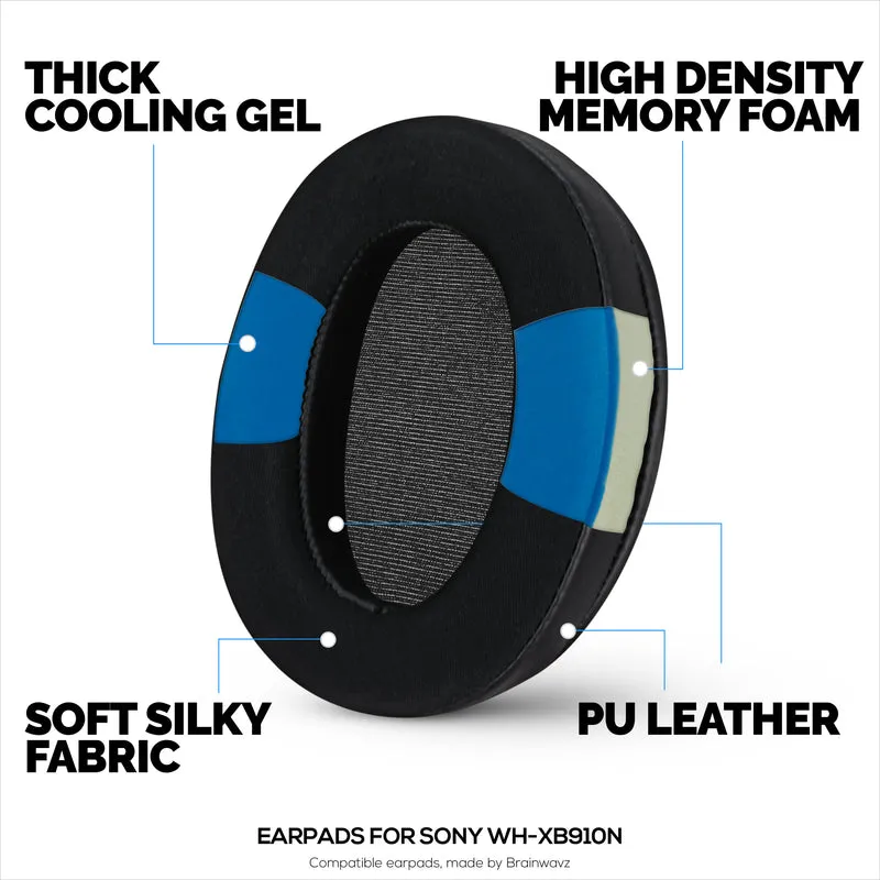 Coussinets d'oreille hybrides pour casque Sony WH-XB910N, gel froid, tissu ultra doux, cuir PU et mousse à mémoire de forme plus épaisse
