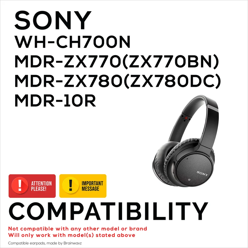 Coussinets de rechange pour écouteurs Sony WH-CH700N, MDR-ZX770 (ZX770BN), MDR-ZX780 (ZX780DC) et MDR-10R, cuir PU, mousse à mémoire de forme