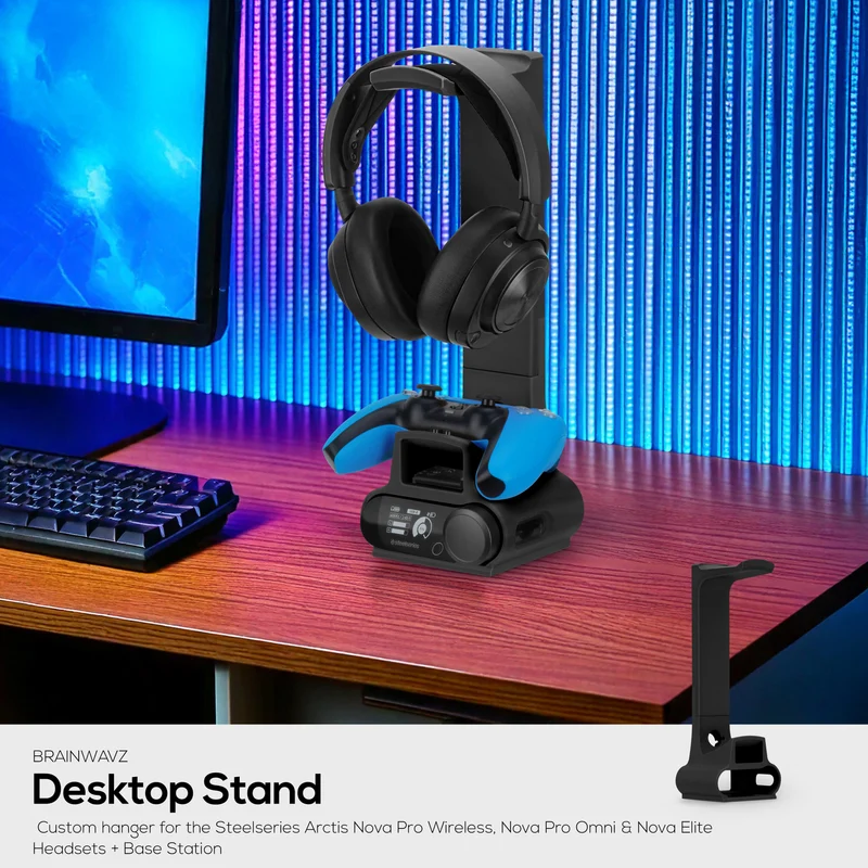 Support pour casque et manette de jeu conçu pour les casques Steelseries Arctis Nova Pro Wireless, Nova Pro Omni et Nova Elite, avec station d'accueil pour la base sans fil.