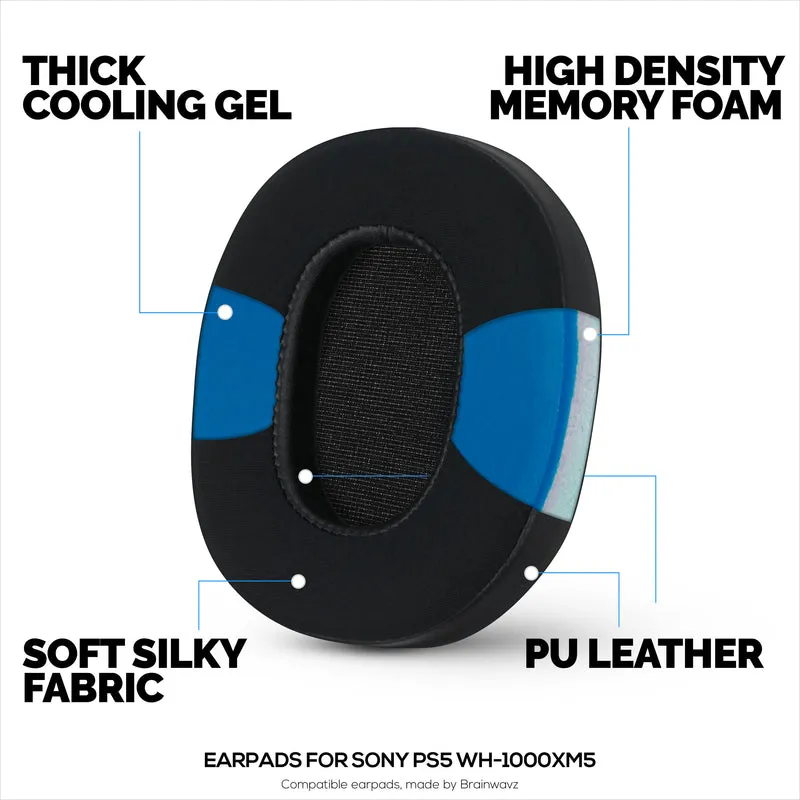 Coussinets d'oreille en gel hybride pour casque Sony WH-1000XM5, gel frais, tissu ultra doux, cuir PU et mousse à mémoire de forme plus épaisse