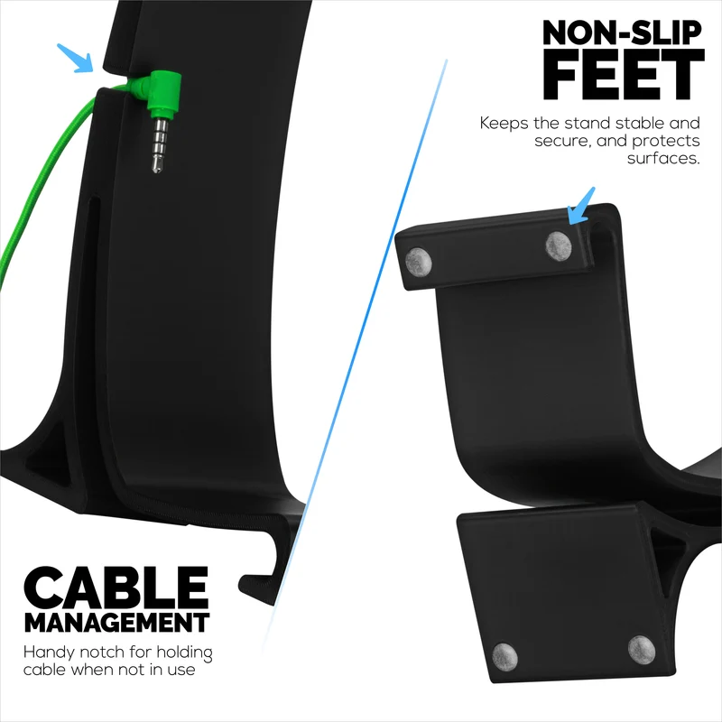 Support de casque de bureau - Support incurvé avec base antidérapante et gestion des câbles - Compatible avec SteelSeries, Sennheiser, Razer, Bose, Sony et plus