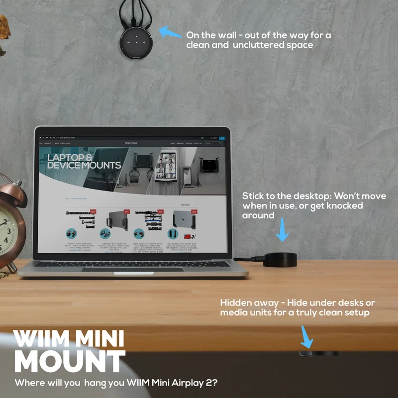 Support adhésif mural et sous bureau pour WiiM Mini AirPlay 2, ruban adhésif VHB résistant, support facile à installer