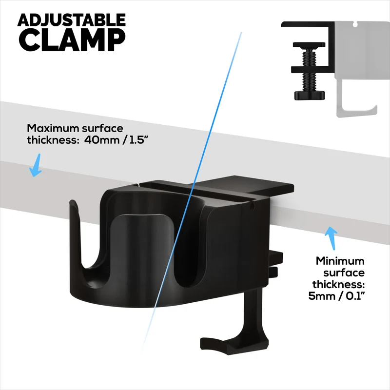 Porte-gobelet de bureau avec support pour casque et téléphone, support pour stylo et papeterie - Pince réglable, s'installe sur les bureaux et les tables, peut contenir des tasses et des tasses jusqu'à 10 cm de diamètre
