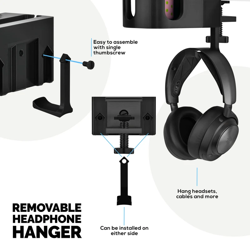 Porte-gobelet de bureau avec support pour casque et téléphone, support pour stylo et papeterie - Pince réglable, s'installe sur les bureaux et les tables, peut contenir des tasses et des tasses jusqu'à 10 cm de diamètre
