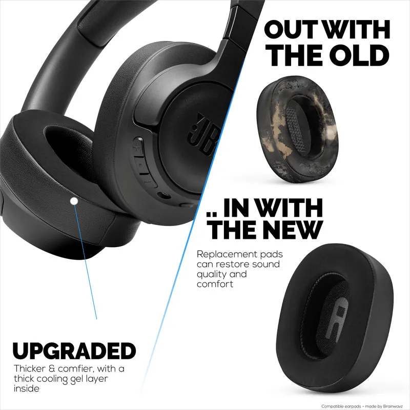Coussinets d'oreille hybrides pour casques JBL TUNE 750BT, TUNE 760BTNC, TUNE 700BTNC, TUNE 700BT et TUNE 750BTNC, gel doux et frais, tissu ultra doux, cuir PU et mousse à mémoire de forme
