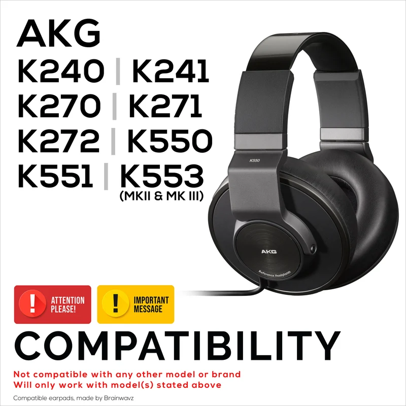 Coussinets de rechange pour casques AKG K240, K241, K270, K271, K272, K550, K551, K553 MKII MKIII - Cuir PU souple et mousse à mémoire de forme