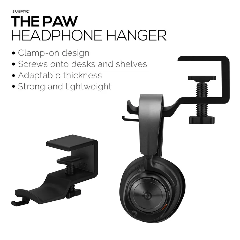 Brainwavz Paw – Support pour casque sous le bureau, à visser, facile à installer avec pince de montage réglable, convient à tous les casques