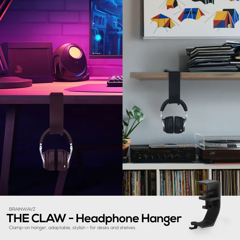 Brainwavz Claw – Support pour casque sous le bureau, à visser, facile à installer avec pince de montage réglable, convient à tous les casques
