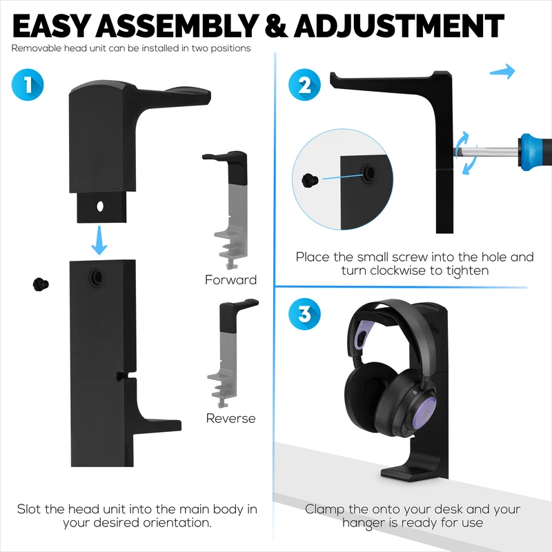 The Dillard - Support pour casque de bureau latéral, adapté à tous les casques, se fixe à la table