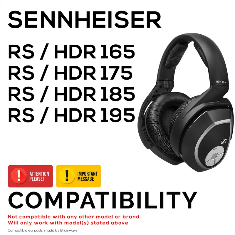 Oreillettes en peau de mouton pour écouteurs SENNHEISER RS165, RS175, RS185 et RS195 - Coussinets d'oreille en cuir véritable souple de haute qualité et mousse à mémoire de forme, HDR165, HDR175, HDR185, HDR195