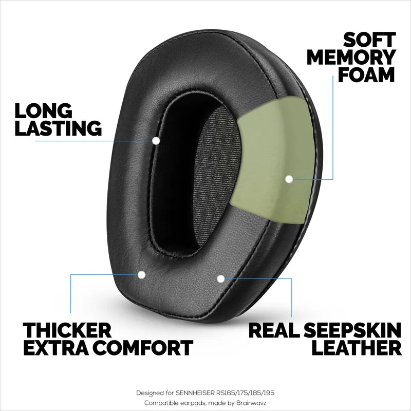 Oreillettes en peau de mouton pour écouteurs SENNHEISER RS165, RS175, RS185 et RS195 - Coussinets d'oreille en cuir véritable souple de haute qualité et mousse à mémoire de forme, HDR165, HDR175, HDR185, HDR195