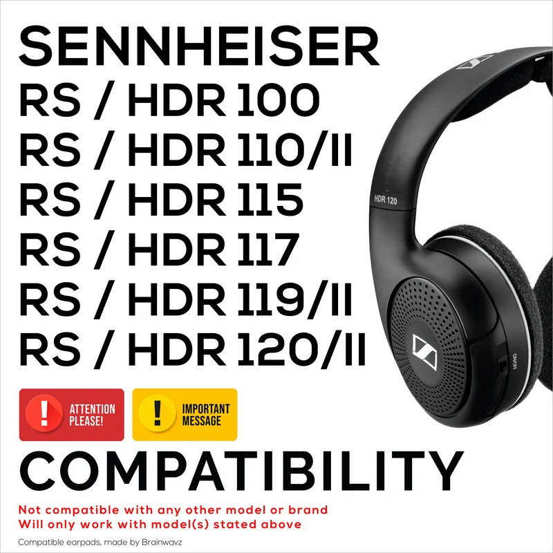 Oreillettes de remplacement pour écouteurs SENNHEISER RS120, RS110, RS115, RS117, RS119 - Coussinets d'oreille en cuir PU souple et mousse - HDR 120, HDR100, HDR110, HDR117, HDR119