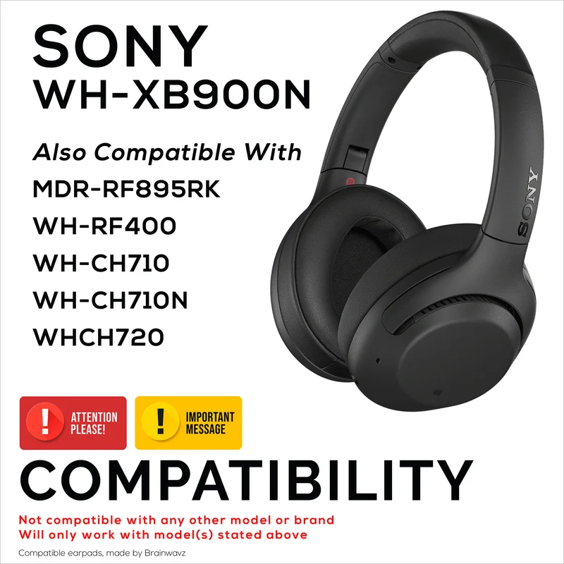 Oreillettes de remplacement pour écouteurs SONY WH-XB900N - Cuir PU souple et mousse à mémoire de forme
