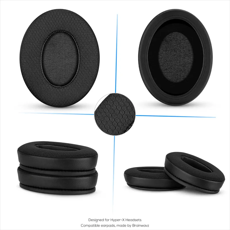 Oreillettes hybrides pour casques HyperX Cloud 1, 2/2 sans fil, Core, Flight/Flight S, Alpha/Alpha S et plus encore, tissu doux et respirant, gel rafraîchissant, confort supplémentaire, durable et durable