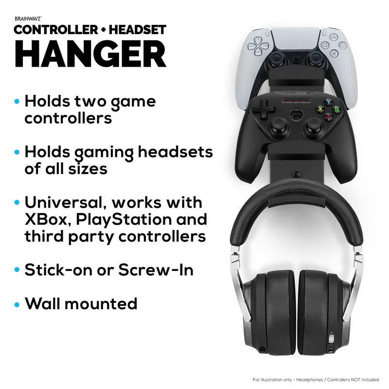 The Behemoth - Support mural pour manette de jeu et casque double - Conçu pour toutes les manettes de jeu et casques