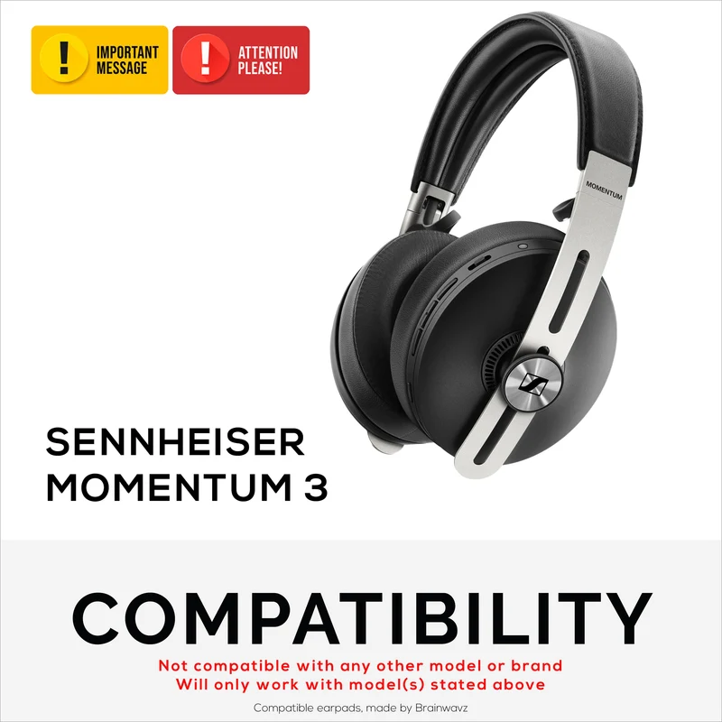 Sennheiser Momentum 3 Oreillettes de rechange avec mousse à mémoire de forme épaisse et cuir PU souple
