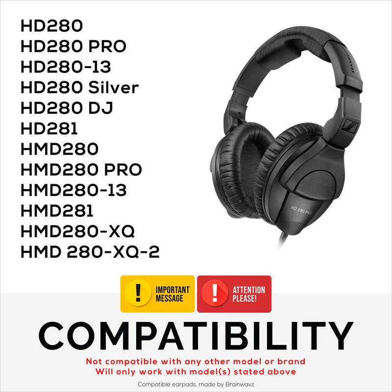 Oreillettes de remplacement pour écouteurs Sennheiser HD280 PRO, HD280 SILVER, HD281, HMD280 PRO, HMD281, HMD280-XQ