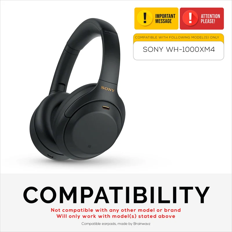Sony WH-1000XM4 Oreillettes de rechange – Coussinets en cuir PU souple et mousse à mémoire de forme pour plus de confort, installation facile et rapide