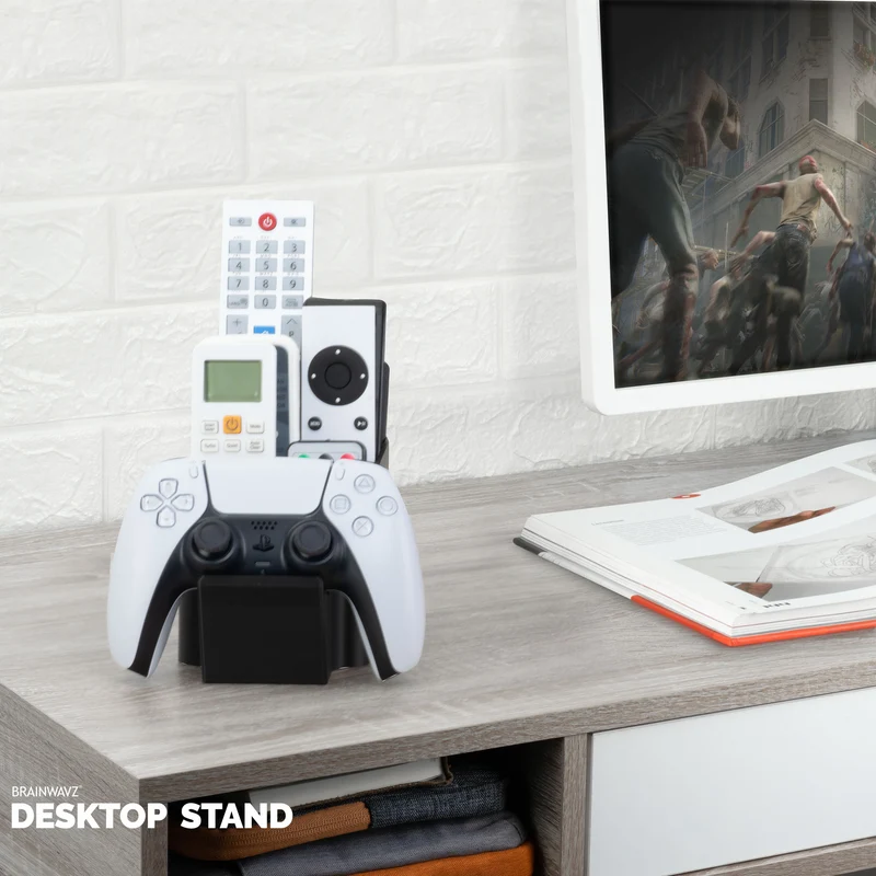 Organisateur de support de manette de jeu et de télécommande, idéal pour les tables d'appoint et les ordinateurs de bureau (pour 3 à 4 télécommandes, 1 manette de jeu, stylos et papeterie)