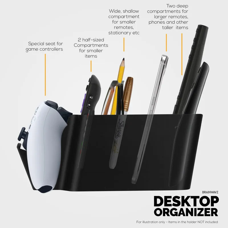 Organisateur de support de manette de jeu et de télécommande, idéal pour les tables d'appoint et les ordinateurs de bureau (pour 3 à 4 télécommandes, 1 manette de jeu, stylos et papeterie)