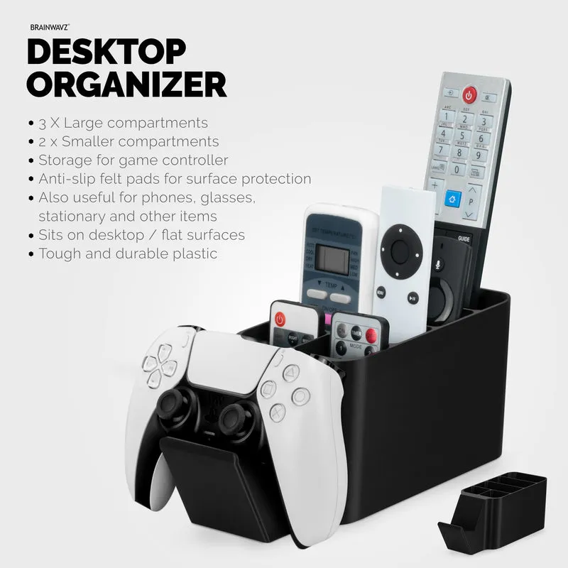 Organisateur de support de manette de jeu et de télécommande, idéal pour les tables d'appoint et les ordinateurs de bureau (pour 3 à 4 télécommandes, 1 manette de jeu, stylos et papeterie)