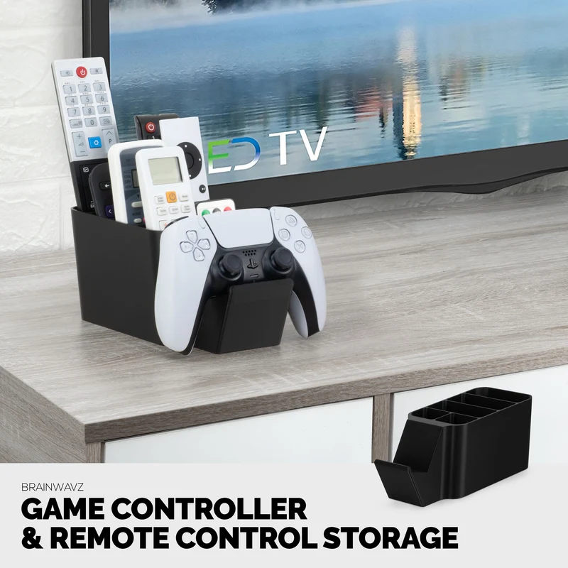 Organisateur de support de manette de jeu et de télécommande, idéal pour les tables d'appoint et les ordinateurs de bureau (pour 3 à 4 télécommandes, 1 manette de jeu, stylos et papeterie)