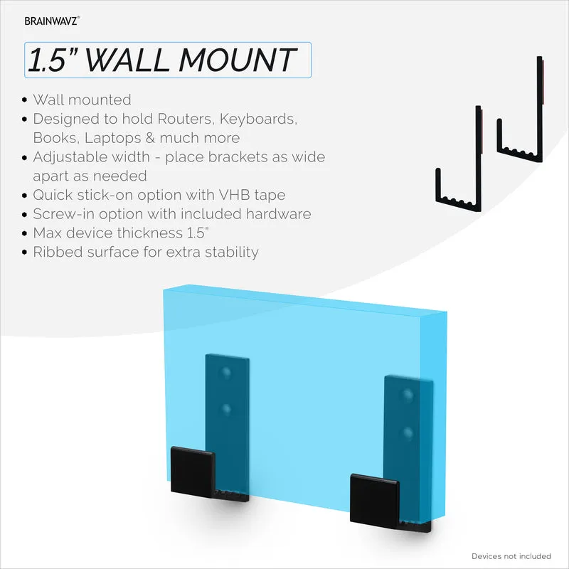 Support de suspension mural pour boîtier de câble 1.5", pour routeurs, ordinateurs portables, modem, Wifi maillé, Apple TV, commutateur réseau et plus encore, pour appareils jusqu'à 1.5" / 38 mm de large, adhésif et à visser