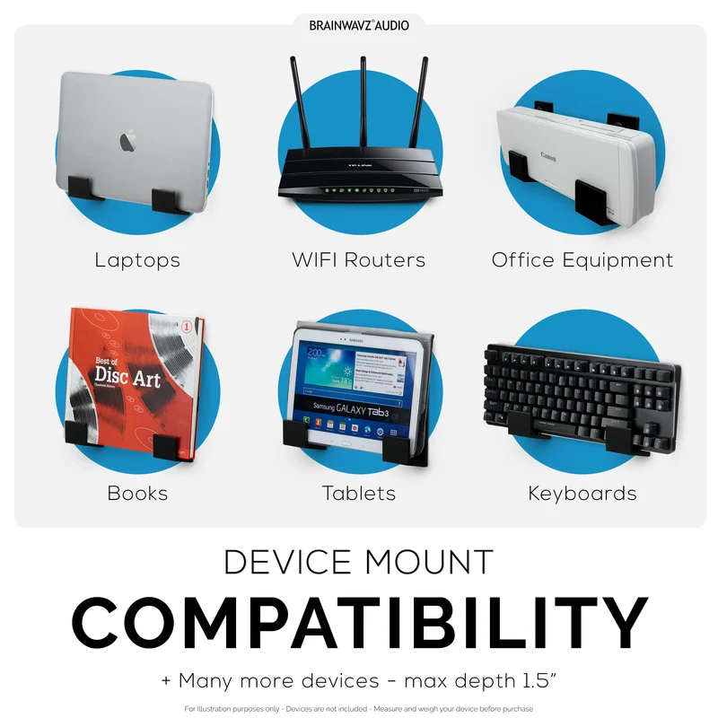 Support de suspension mural pour boîtier de câble 1.5", pour routeurs, ordinateurs portables, modem, Wifi maillé, Apple TV, commutateur réseau et plus encore, pour appareils jusqu'à 1.5" / 38 mm de large, adhésif et à visser