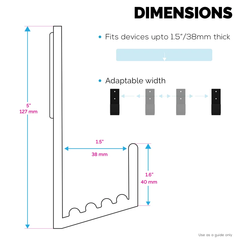 Support de suspension mural pour boîtier de câble 1.5", pour routeurs, ordinateurs portables, modem, Wifi maillé, Apple TV, commutateur réseau et plus encore, pour appareils jusqu'à 1.5" / 38 mm de large, adhésif et à visser
