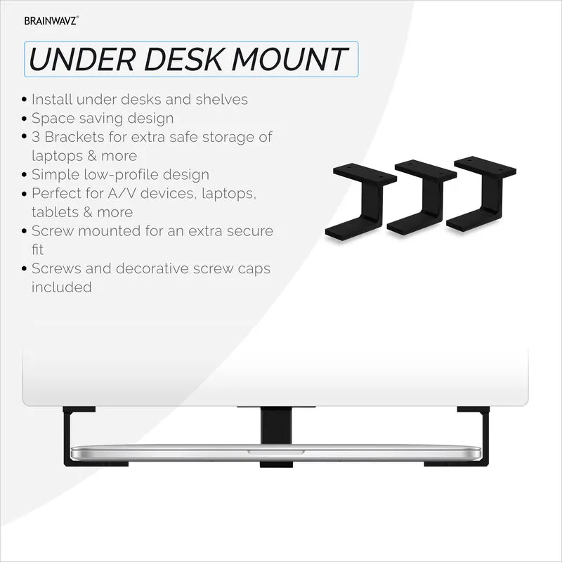 Support de fixation pour ordinateur portable sous le bureau, à visser, appareils jusqu'à 1.7 cm d'épaisseur pour ordinateurs portables Macbook Routeurs Surface iPads Tablettes et plus