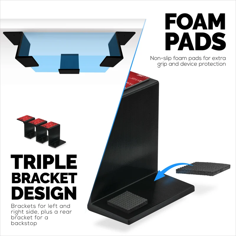 Support de bureau pour ordinateur portable et autres appareils jusqu'à 7,6 cm (3 pouces), fixation adhésive et à visser. Convient aux appareils jusqu'à 7,6 cm (3 pouces) tels que petits ordinateurs, ordinateurs portables, MacBook, Surface, claviers, routeurs, modems, décodeurs, commutateurs réseau, etc.