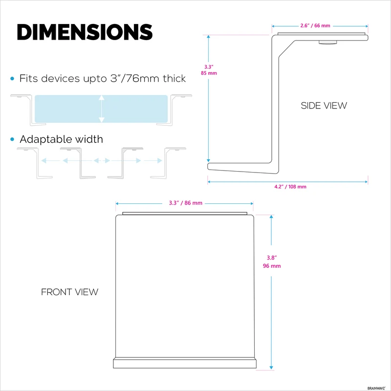 Support de bureau pour ordinateur portable et autres appareils jusqu'à 7,6 cm (3 pouces), fixation adhésive et à visser. Convient aux appareils jusqu'à 7,6 cm (3 pouces) tels que petits ordinateurs, ordinateurs portables, MacBook, Surface, claviers, routeurs, modems, décodeurs, commutateurs réseau, etc.