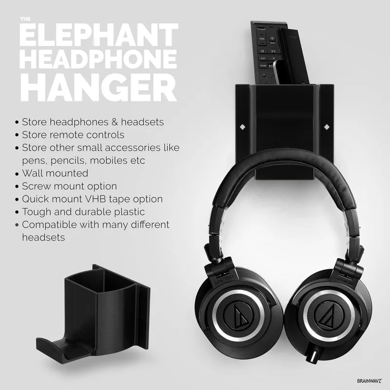 Elephant HP Casque & TV Télécommande Support mural/téléphone, Organisateur de stockage d'accessoires, Support universel pour casque