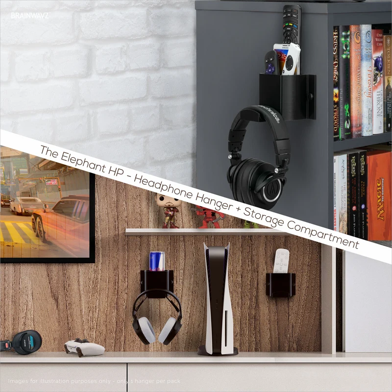 Elephant HP Casque & TV Télécommande Support mural/téléphone, Organisateur de stockage d'accessoires, Support universel pour casque