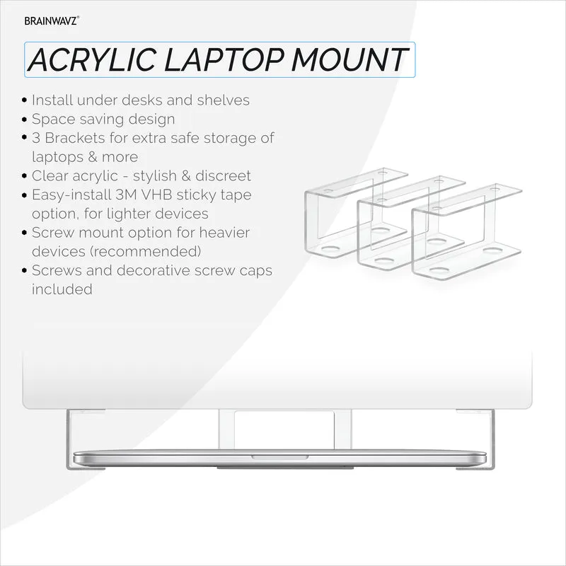 Support pour ordinateur portable sous le bureau Support transparent VHB et appareils à visser comme les ordinateurs portables Macbooks Surface Clavier Routeurs Modems Boîte de câble Commutateur réseau et plus