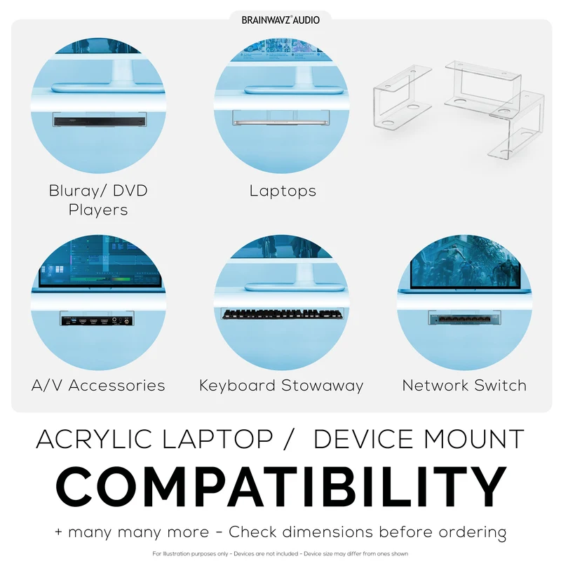 Support pour ordinateur portable sous le bureau Support transparent VHB et appareils à visser comme les ordinateurs portables Macbooks Surface Clavier Routeurs Modems Boîte de câble Commutateur réseau et plus
