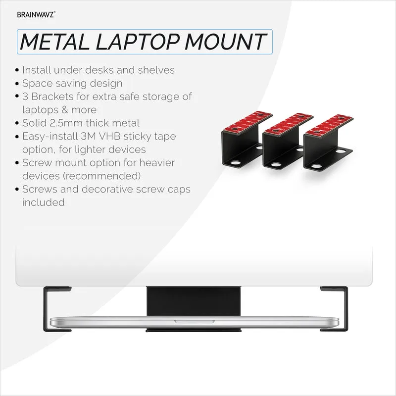 Support pour ordinateur portable sous le bureau en métal, support pour appareils tels que les ordinateurs portables, les routeurs de clavier de surface Macbooks, les modems, le boîtier de câble, le commutateur réseau et plus encore