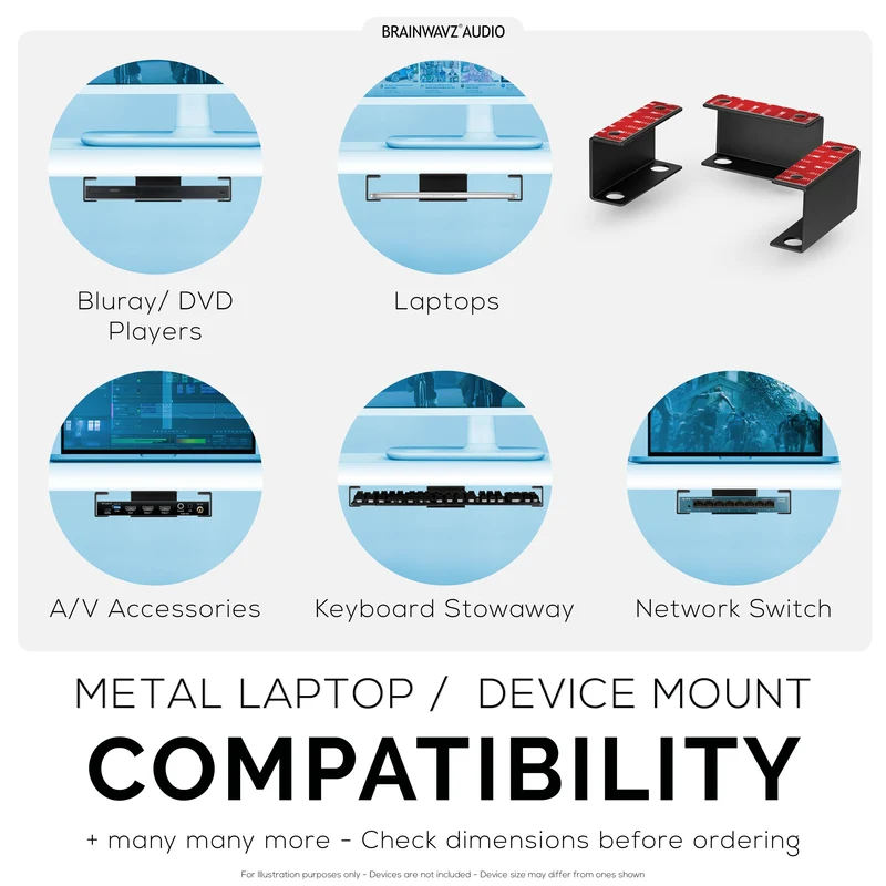 Support pour ordinateur portable sous le bureau en métal, support pour appareils tels que les ordinateurs portables, les routeurs de clavier de surface Macbooks, les modems, le boîtier de câble, le commutateur réseau et plus encore