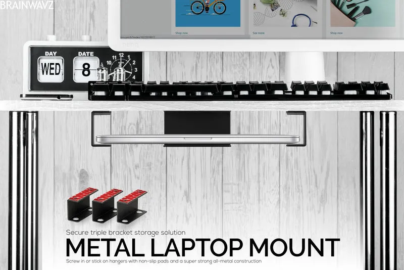 Support pour ordinateur portable sous le bureau en métal, support pour appareils tels que les ordinateurs portables, les routeurs de clavier de surface Macbooks, les modems, le boîtier de câble, le commutateur réseau et plus encore