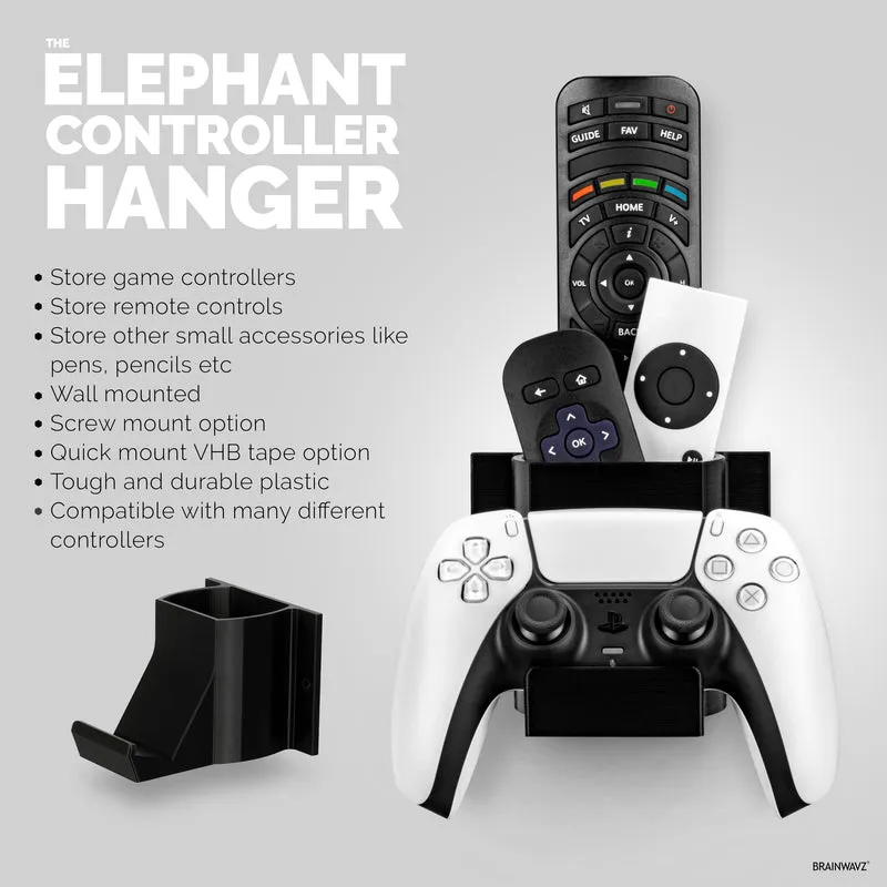 The Elephant - Support mural pour contrôleur de jeu et télécommande TV, adhésif et à visser, conception universelle pour manettes de jeu PC Xbox ONE PS5 PS4