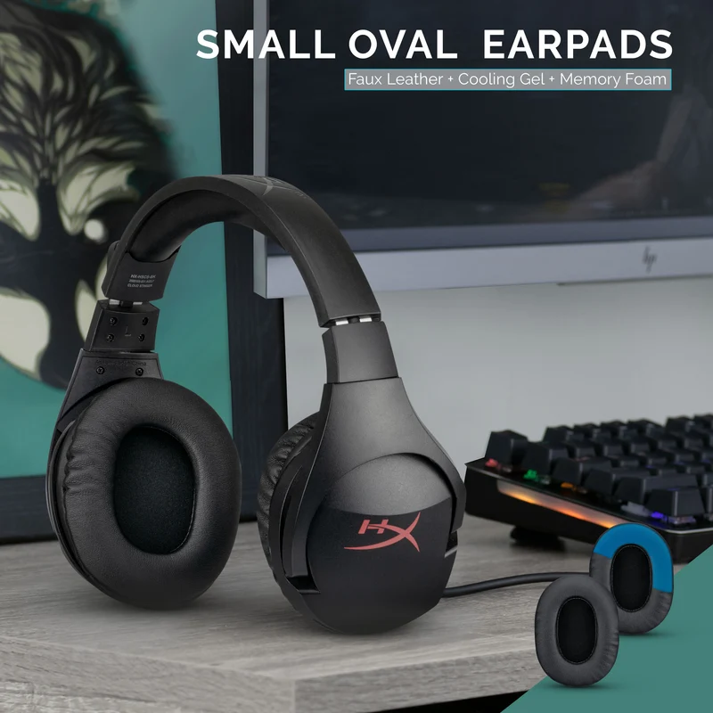 Coussinets de casque de jeu améliorés - Petit ovale - Cuir PU avec gel de refroidissement et mousse à mémoire de forme pour Steelseries, Hyperx, Sony MDR-7506, AKG, Turtlebeach, Sennheiser et plus