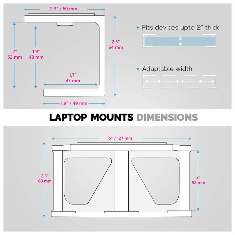 Support pour ordinateur portable sous le bureau avec adhésif et vis pour appareils tels que les ordinateurs portables, les Macbooks, les routeurs de clavier de surface, le modem, le boîtier de câble, le commutateur réseau, etc.