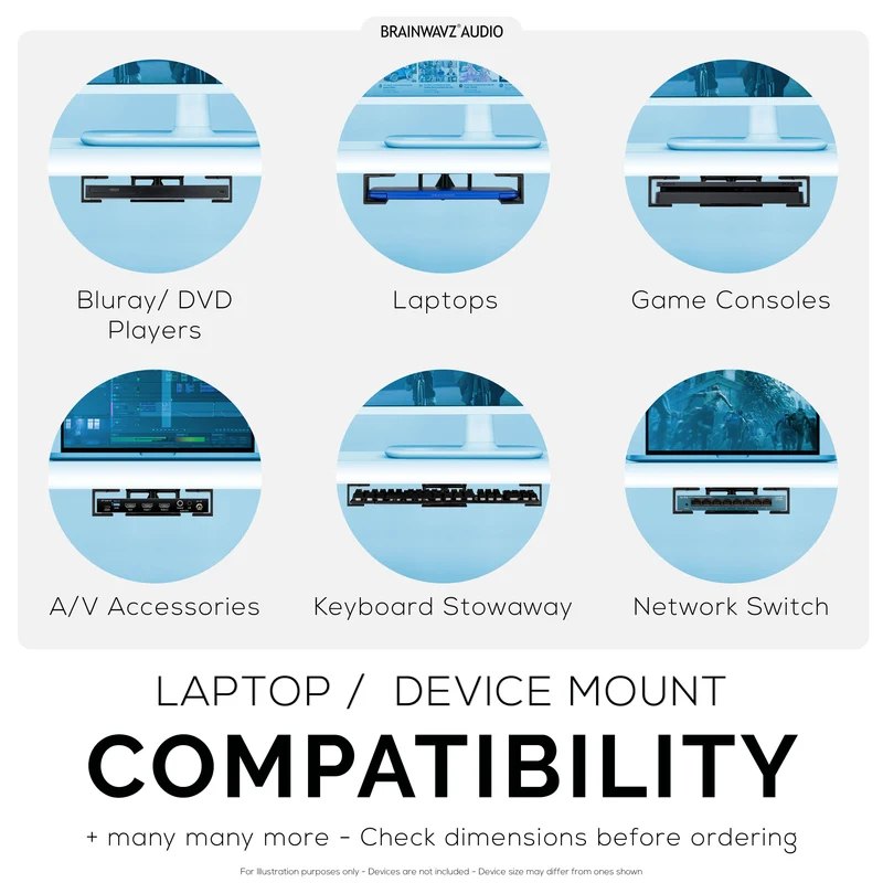 Support pour ordinateur portable sous le bureau avec adhésif et vis pour appareils tels que les ordinateurs portables, les Macbooks, les routeurs de clavier de surface, le modem, le boîtier de câble, le commutateur réseau, etc.