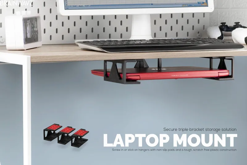 Support pour ordinateur portable sous le bureau avec adhésif et vis pour appareils tels que les ordinateurs portables, les Macbooks, les routeurs de clavier de surface, le modem, le boîtier de câble, le commutateur réseau, etc.