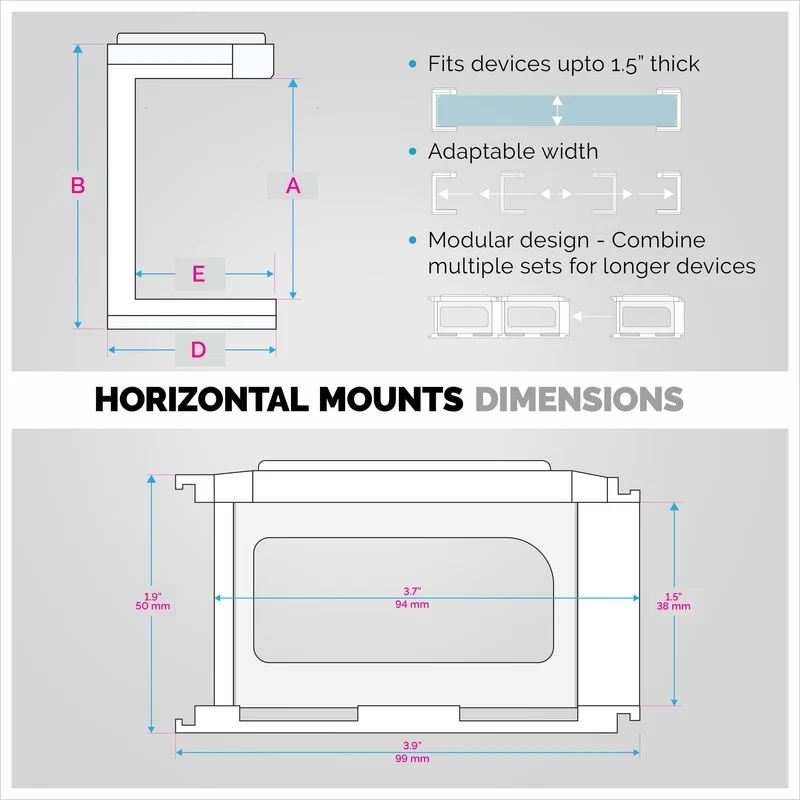 Support de montage sous bureau modulaire pour claviers, routeurs, boîtiers de câbles et plus