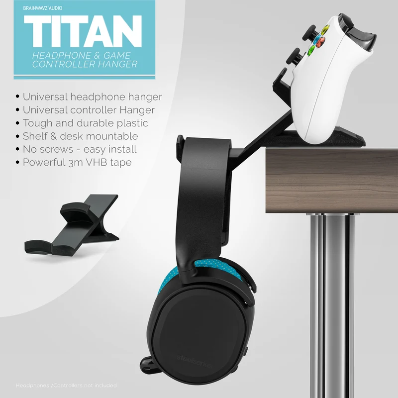 Titan - Support pour casque de bureau et contrôleur de jeu - Xbox, PS5/PS4, support universel pour manette de jeu PC, sans vis ni désordre