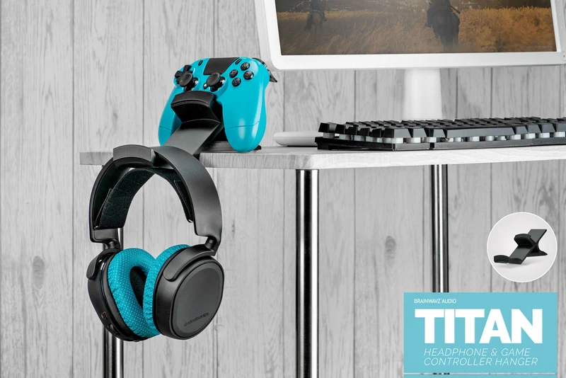 Titan - Support pour casque de bureau et contrôleur de jeu - Xbox, PS5/PS4, support universel pour manette de jeu PC, sans vis ni désordre