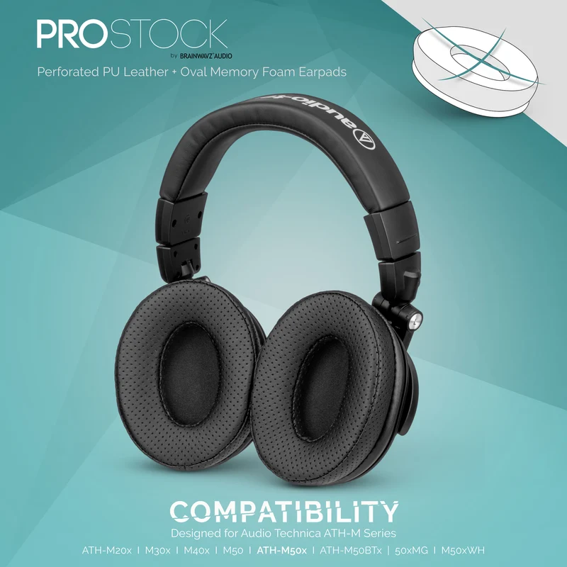 ProStock ATH M50X & M Series Coussinets de rechange - Forme personnalisée avec mousse à mémoire de forme - Perforé